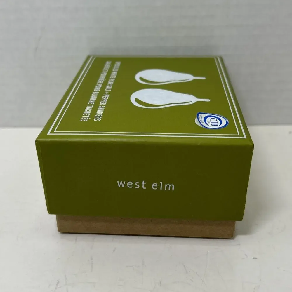 West Elm Speckled White Pear Salt & Pepper Shakers Ceramic NIB 8439036